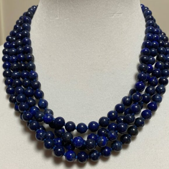 Vintage Long Heavy Blue Lapis Lazuli Beaded Necklace - Picture 1 of 3